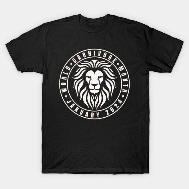 World Carnivore Month January 2024 with Lion Icon T-Shirt by Uncle Chris Designs